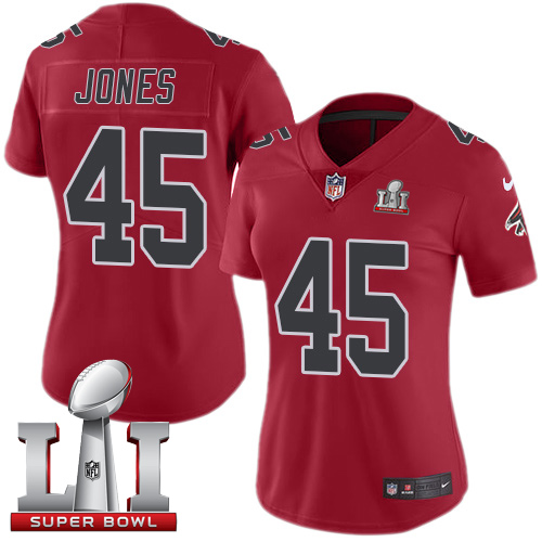 Nike Falcons #45 Deion Jones Red Super Bowl LI 51 Women's Stitched NFL Limited Rush Jersey - Click Image to Close
